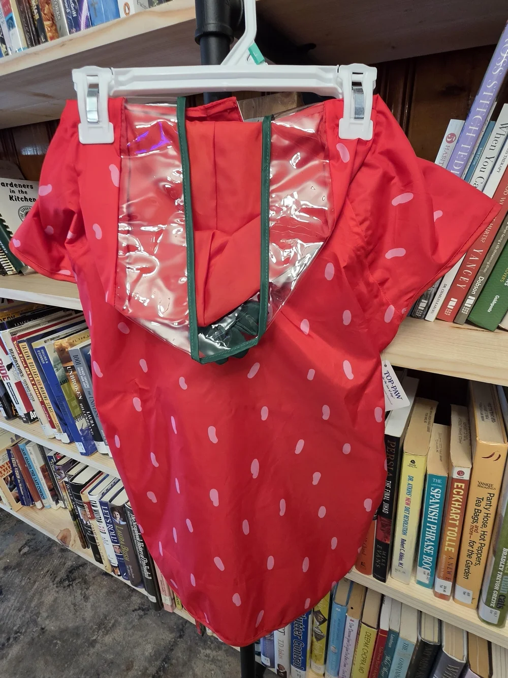 Top Paw Red Strawberry Dog Raincoat with Green Trim
